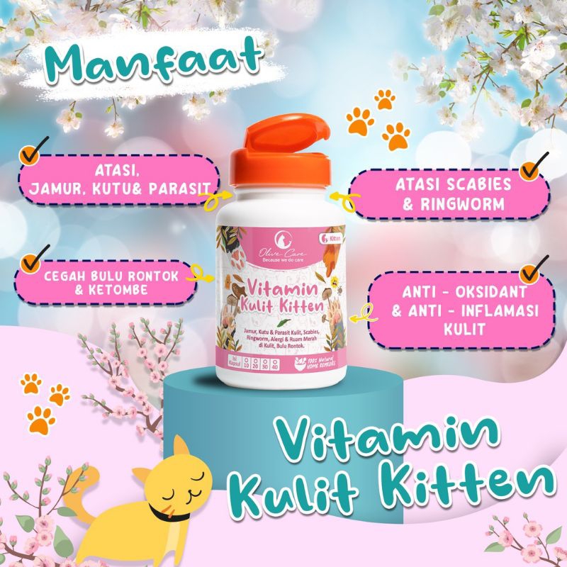 Olive Care Ecer Vitamin Kucing Masalah Kulit Kitten Atasi Bulu Rontok, Basmi Jamur Scabies, Infeksi dan Masalah Kulit Lain