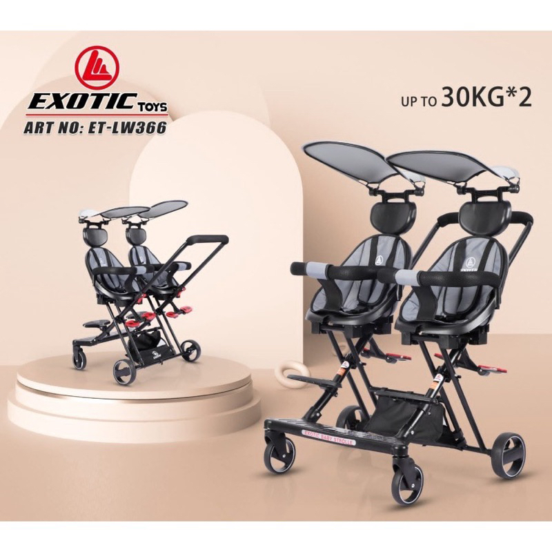 SEPEDA DORONGAN RODA TIGA ANAK KEMBAR STROLLER ANAK KEMBAR / 2 BANGKU ET8809 8809 LW366 SB1013 EXOTIC