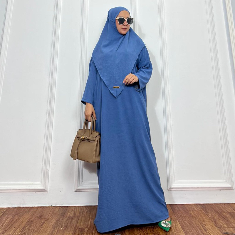 Setelan abaya cringkle airflow baju dan khimar jumbo ld 130 pb 135