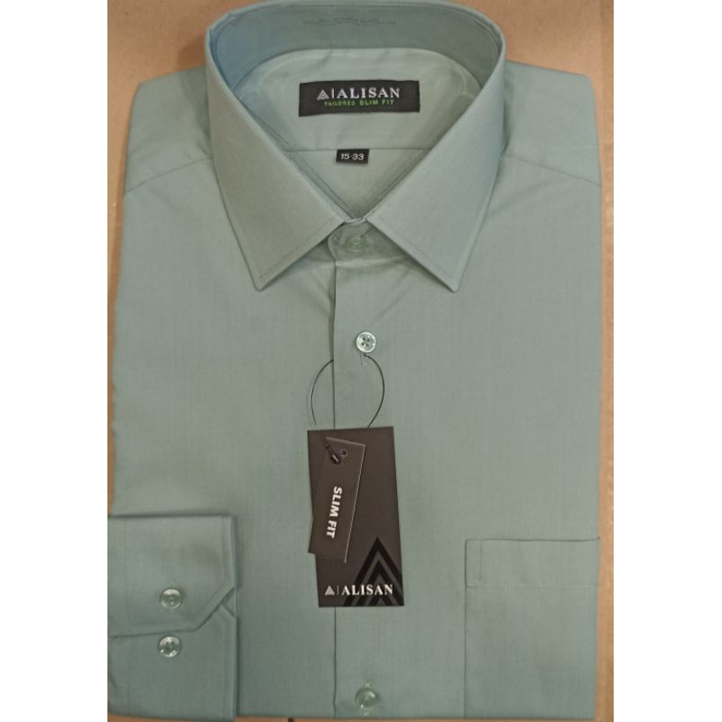 Alisan Kemeja Polos Panjang Hijau Sage Slim Fit
