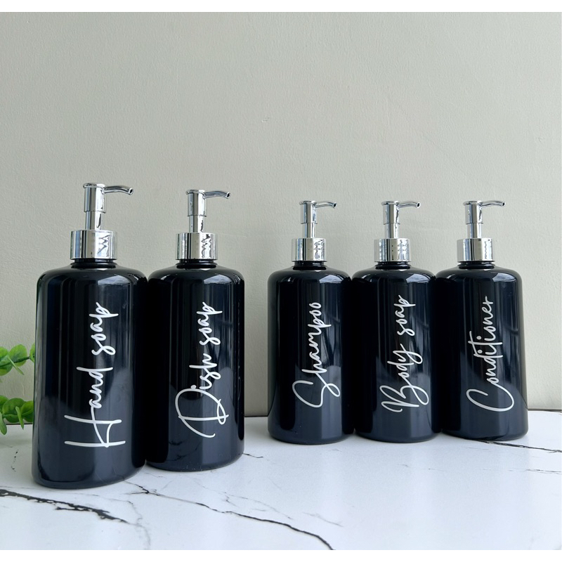 botol HITAM PUTIH GLOSSY N24 &amp; N28 500ml silver LUXURY. aesthetic bottle minimalist refill organizer tempat sabun cair pump estetik