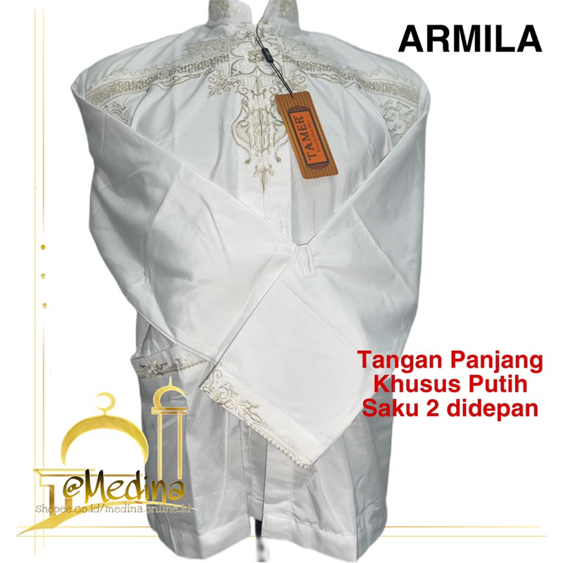 Baju Koko/Taqwa TAMER EXCLUSIVE Khusus Putih Tangan Panjnag Tipe ARMILA