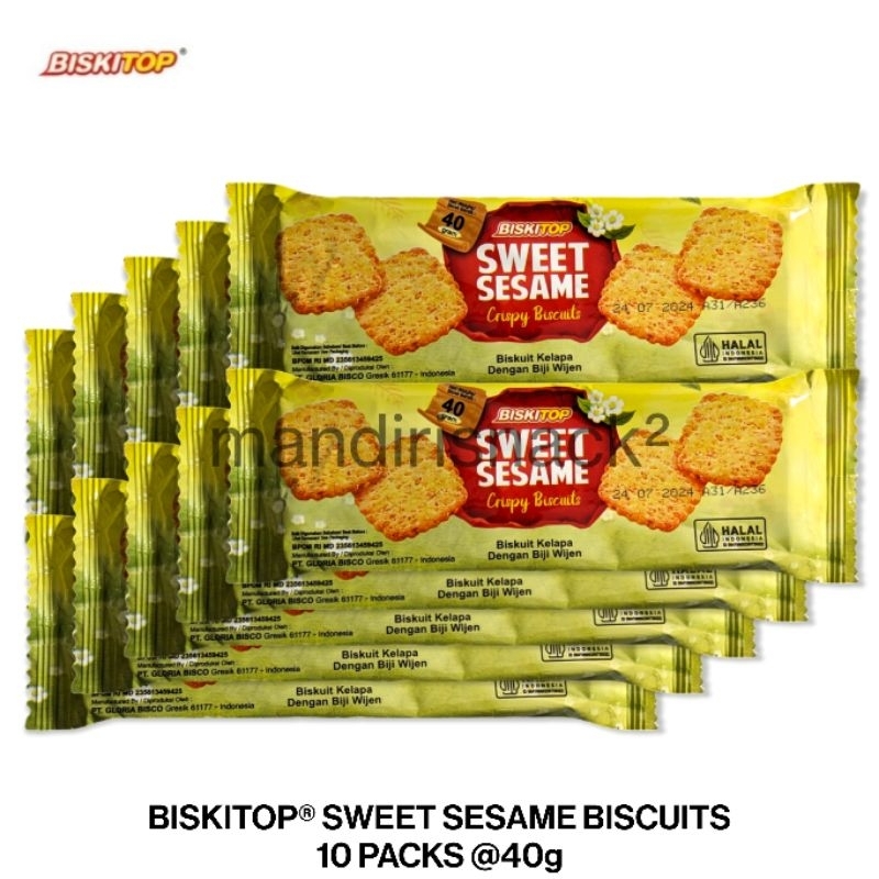 

BISKITOP SWEET SESAME CRISPY BISCUITS. BISKUIT KELAPA DENGAN BIJI WIJEN (10 PACKS)