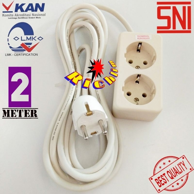 STOP KONTAK UTICON 2 LUBANG + 2 METER KABEL ETERNA + STEKER ARDE BROCO/COLOKAN LISTRIK