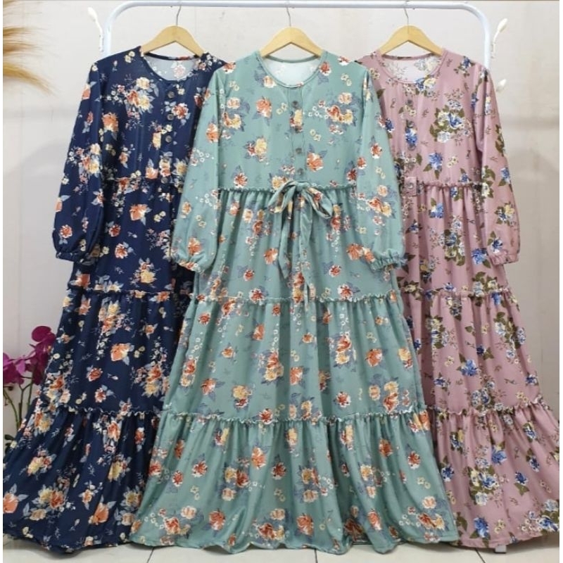 Gamis Rample Bunga bahan Voxy Premium