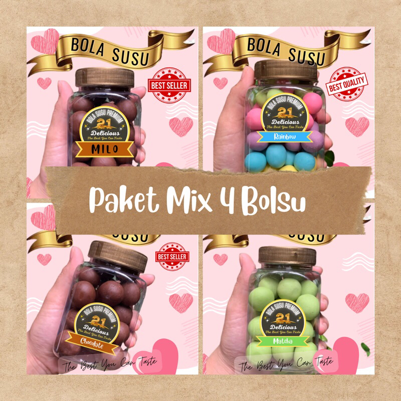 

Bola susu paket mix ( Milo,Rainbow,Choco,Matcha )