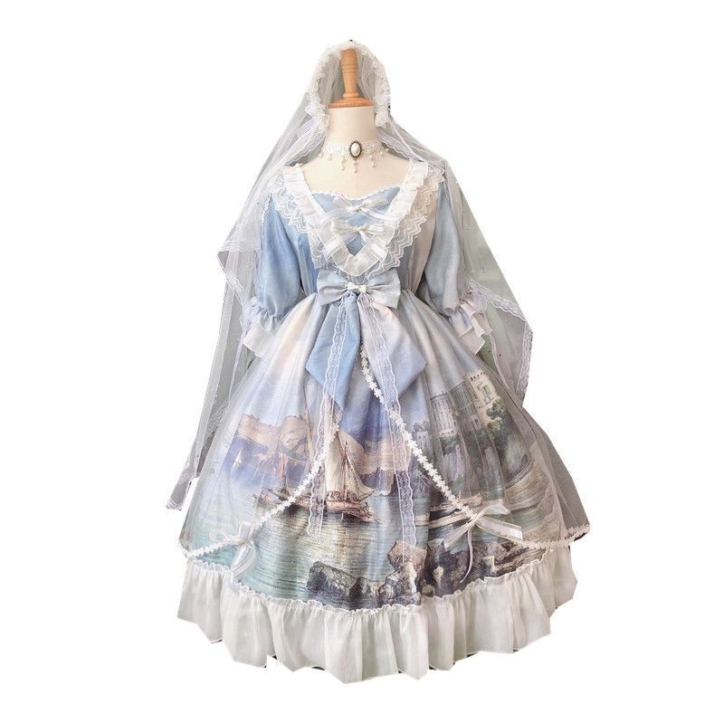[MikanHiro Store] Lolita Dress Swan Princess Castle Lolita Flower Marriage Oil Painting Handle Map Palace Tingxian Fantasy Dress