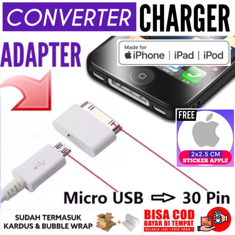[COD] (Free: Sticker) Micro USB to 30 Pin Adapter Converter For iPad iPhone 1 2 3 4 4S iPod Nano Tou