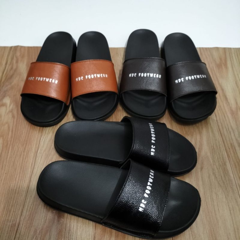 Sandal slide slop pria kulit sapi asli rubber premium NDC leather