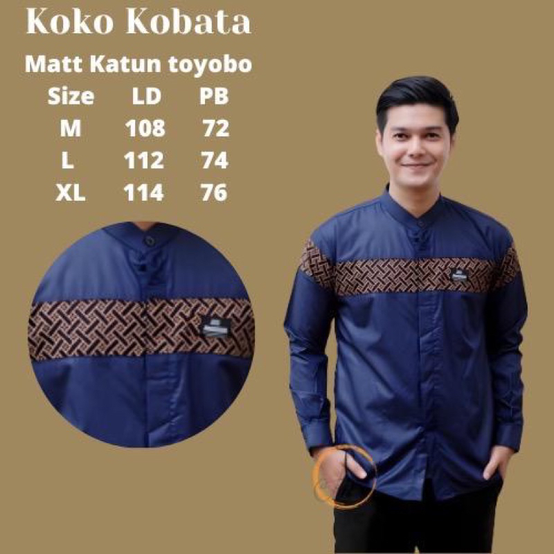 Baju Koko Pria Dewasa Lengan Panjang Motif Kobata Qynang Kombinasi Batik Terbaru