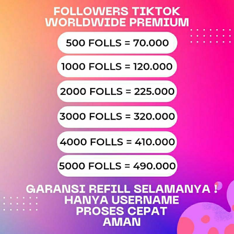 Followers Tiktok Premium High Quality Permanen Pasif