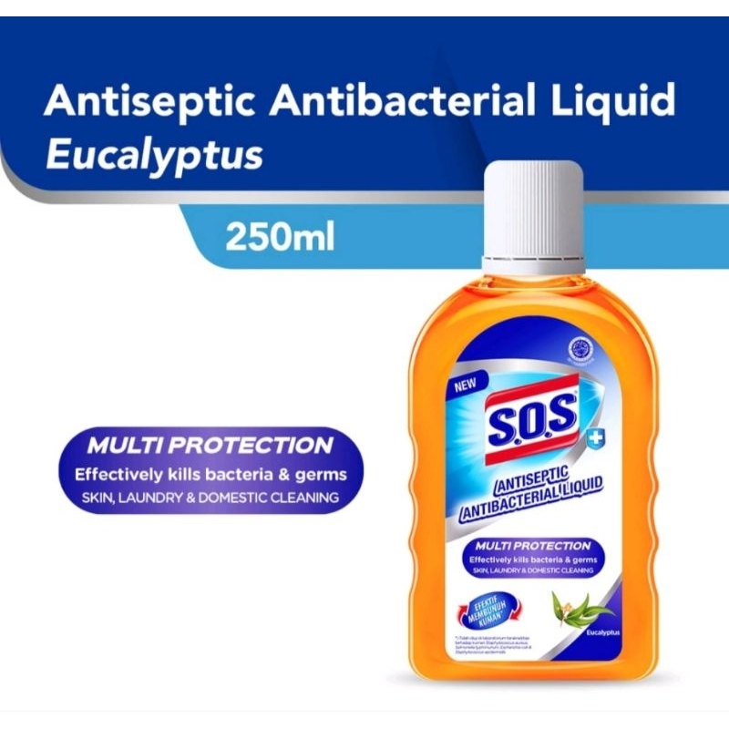 SOS Antiseptic Antibacterial Liquid 250ml.