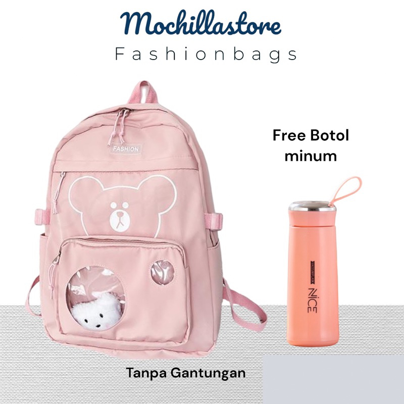 Mochillastore - Tas Ransel Sekolah Perempuan Boneka geoy Teddy bear Tas Ranasel Backpack Anak Sekolah SD SMP SMA Tas Anak Remaja Muatan Besar masuk Buku Paket  LKS dan Laptop + Tambler Tas COD Termurah