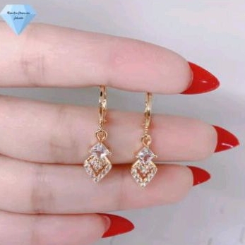 Anting jepit permata daun cantik rose gold fashion perempuan modern anti luntur dan karat