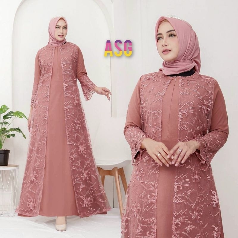 (Realpict) Zena Gamis Busui Friendly Brukat Mutiara Dress Pesta Jumbo Murah