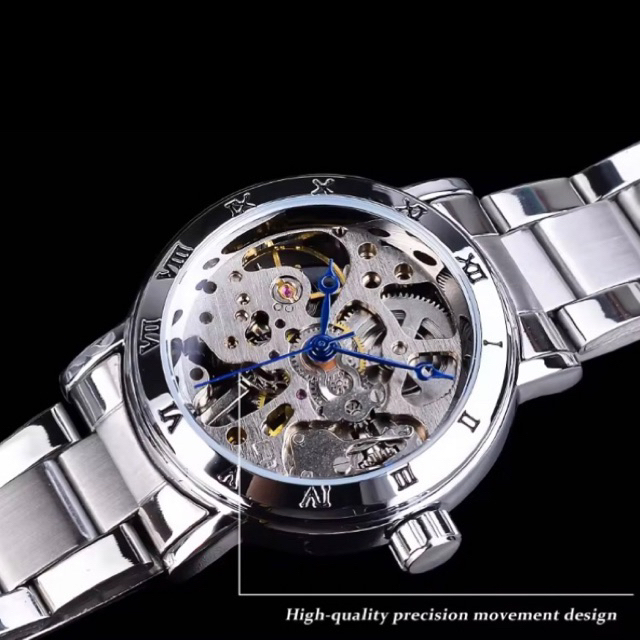 Winner Retro Luxury Silver Jam Tangan Wanita Mechanical