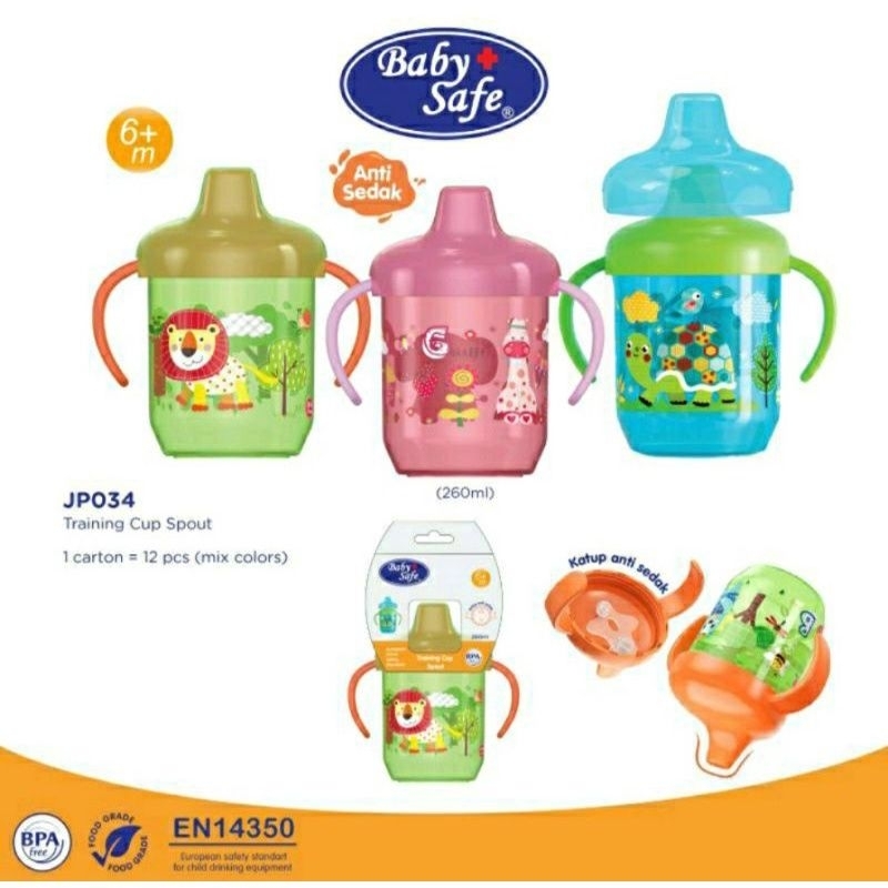 JP034 Baby Safe Training Cup Spout With Handle Anti Sedak 260 ml / Botol Minum Gelas Bayi Babysafe