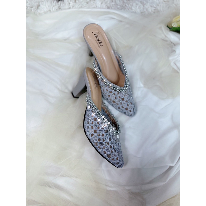 Termurah!!!! Heels 7cm brukat payet Ricis navy / wedding shoes navy / sepatu pengantin Navy / sepatu wisuda / sepatu seserahan