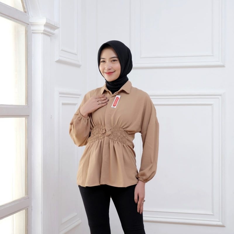 Aulia Blouse Kemeja Wanita Basic Crinkle Atasan Wanita Polos Kerut