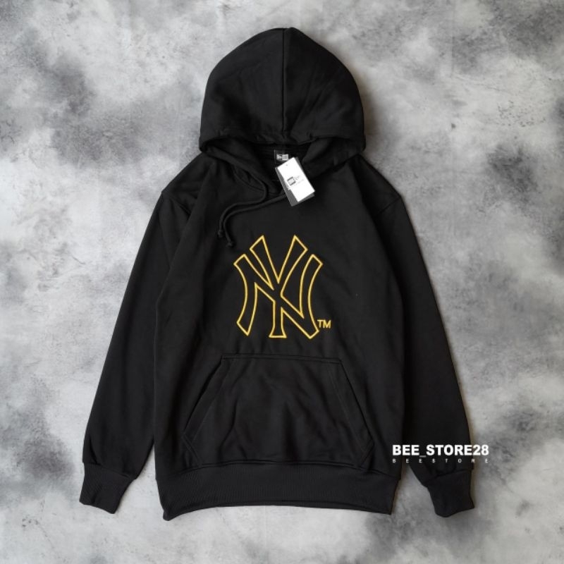 SWEATER HOODIE NY YANKEES HITAM LOGO BIG GOLD FULL BORDIR PREMIUM FULLTAG &amp; LEBEL