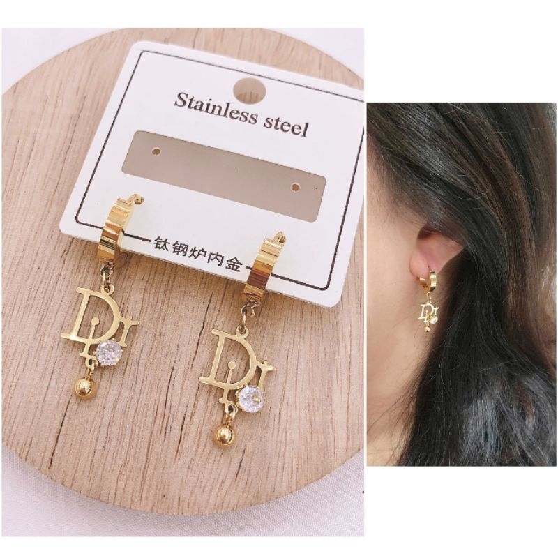 Anting Titanium Asli kilau mirip emas asli Premium Quality Anti Karat Anti Alergi Earling Branded Band Stainless Steel Ori Ant07