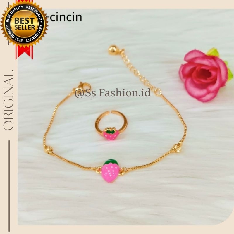 Gelang anak strawbery free cincin pink anti karat anti luntur