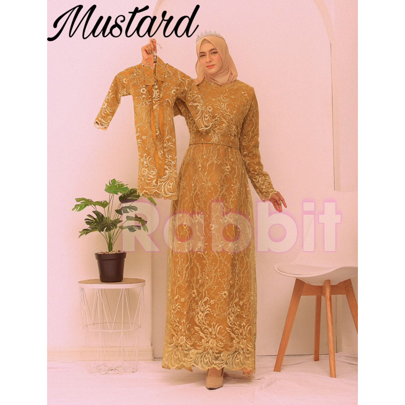 G04 GAMIS KUNING MUSTARD TILE BROKAT FULL KONDANGAN PESTA GAUN LEBARAN BISA COUPLE IBU DAN ANAK CANTIK