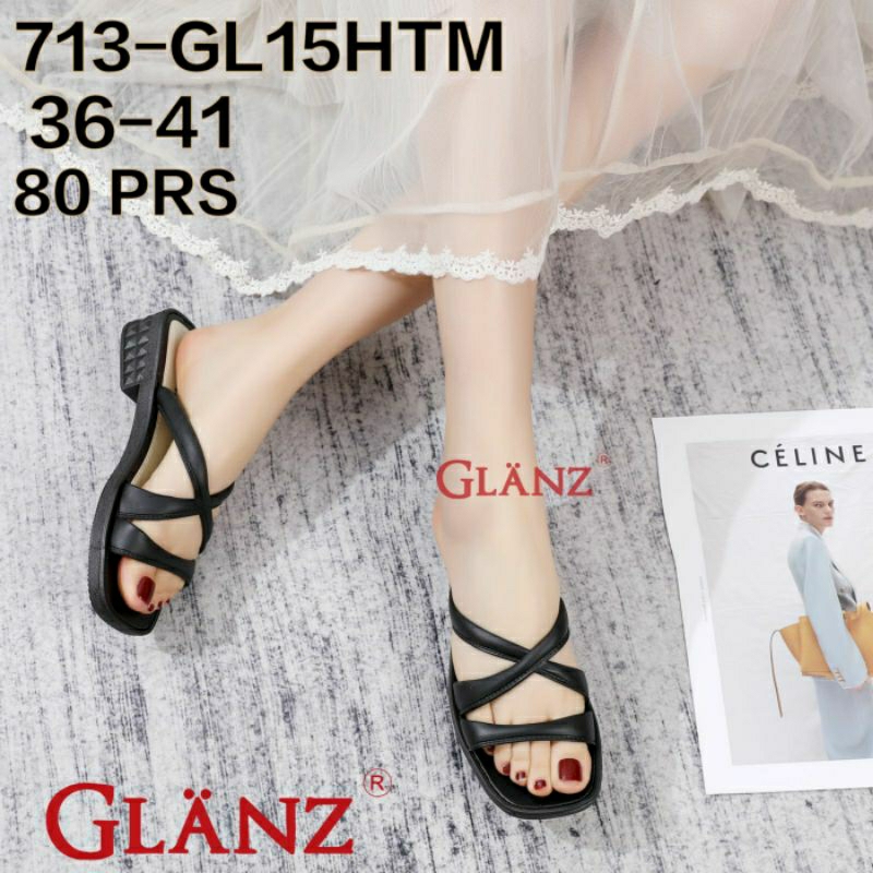 713GL-11 Sandal Sepatu Wedges Glanzton Ban 2 Selop Wanita Karet Impor Sendal 713GL11 713 Slop Glanz Cewek Jelly Perempuan Murah Wonderly Import