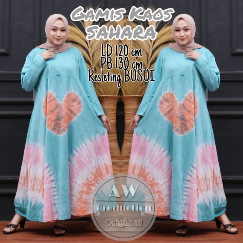 Daster Kaos Lengan Panjang Jumbo Motif Black Tiedye Kekinian Busui Resleting Depan Bumil Termurah