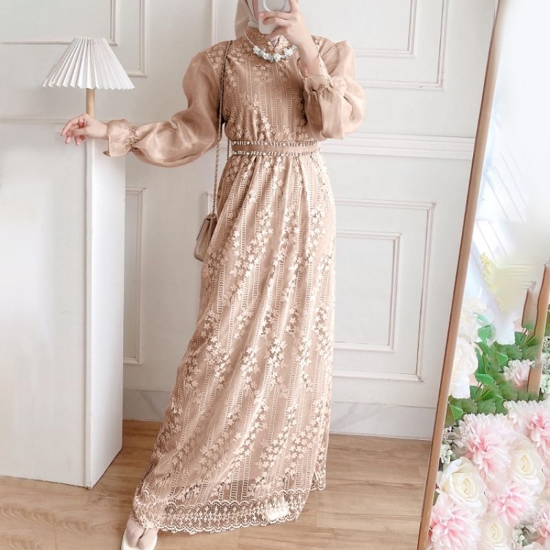 MAXY MOUREN MOTE, BRUKAT MOSCREPE, GAMIS HIJAB MUSLIM, MAXY DRESS, 3 UKURAN