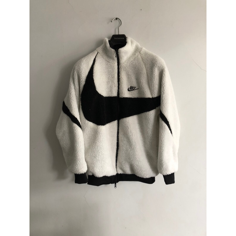 Jaket Sherpa Nike Big Swoosh Reversible Fleece Jacket (BOA) - White/Black