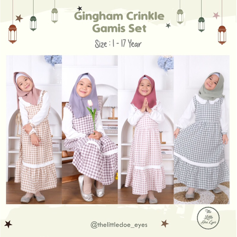 [READY] Gingham Crinkle Gamis Set (Size 6-17 Tahun)