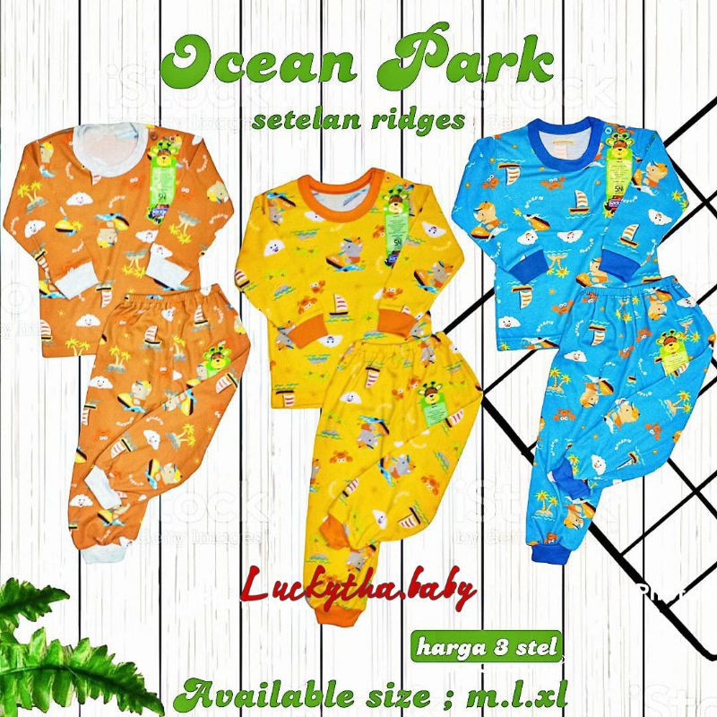 3pcs Setelan Ridges Panjang  Ocean park , Cuties rabbit/ setelan anak ridges