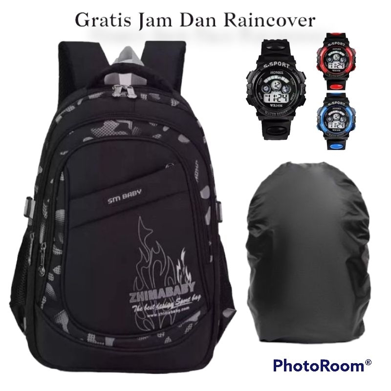 Tas Ransel Zhimababy Tas Sekolah SD SMP anak Laki laki Gratis Jam Tangan Dan Raincover