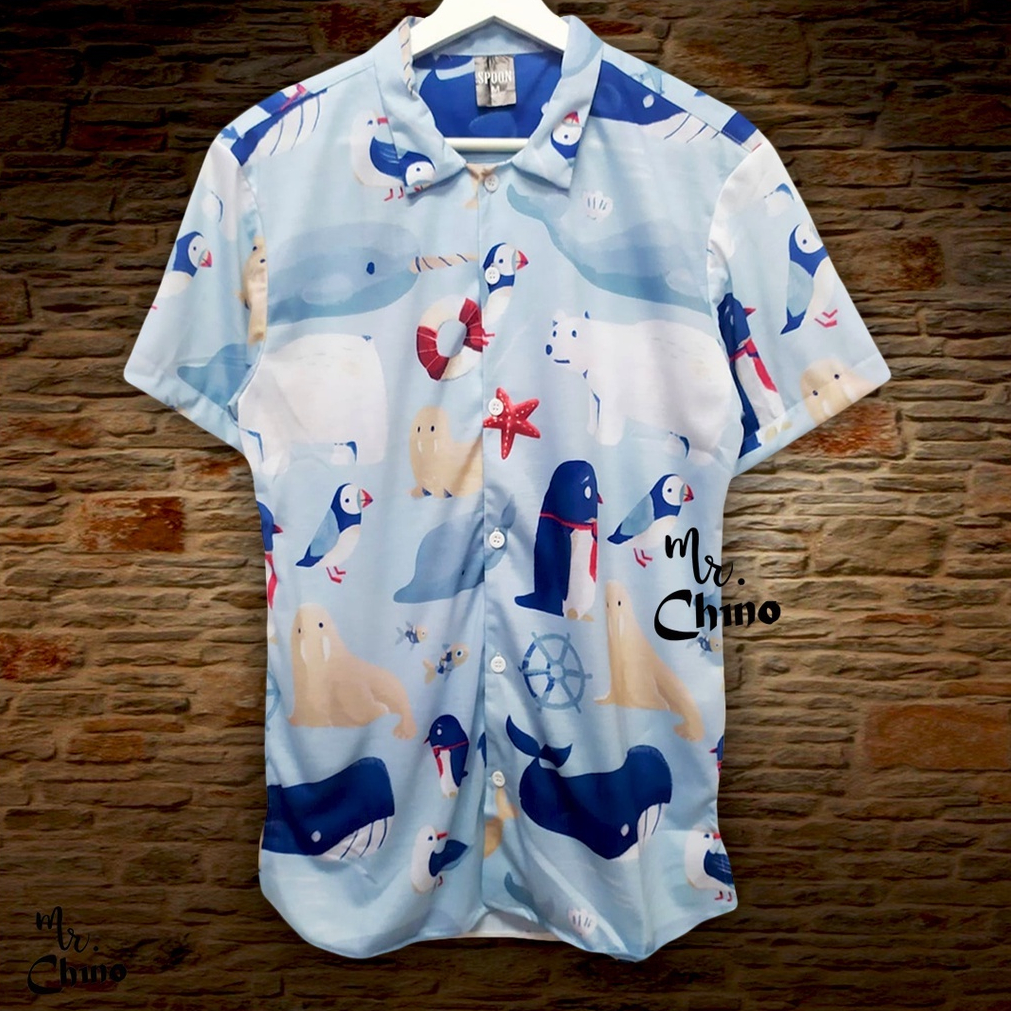 Baju Kemeja Motif Antarctica's Fauna | Kemeja Lucu Pria Wanita Dewasa | Kemeja Pantai Hawai Unik Ker