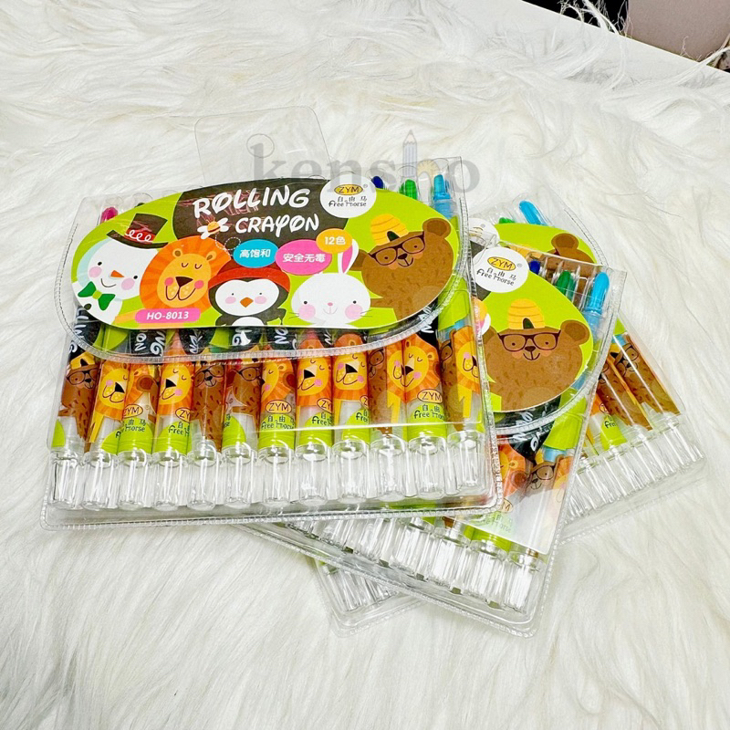 KENSHO Crayon Putar 12 Warna Karakter Animal Lucu / Rolling Crayon