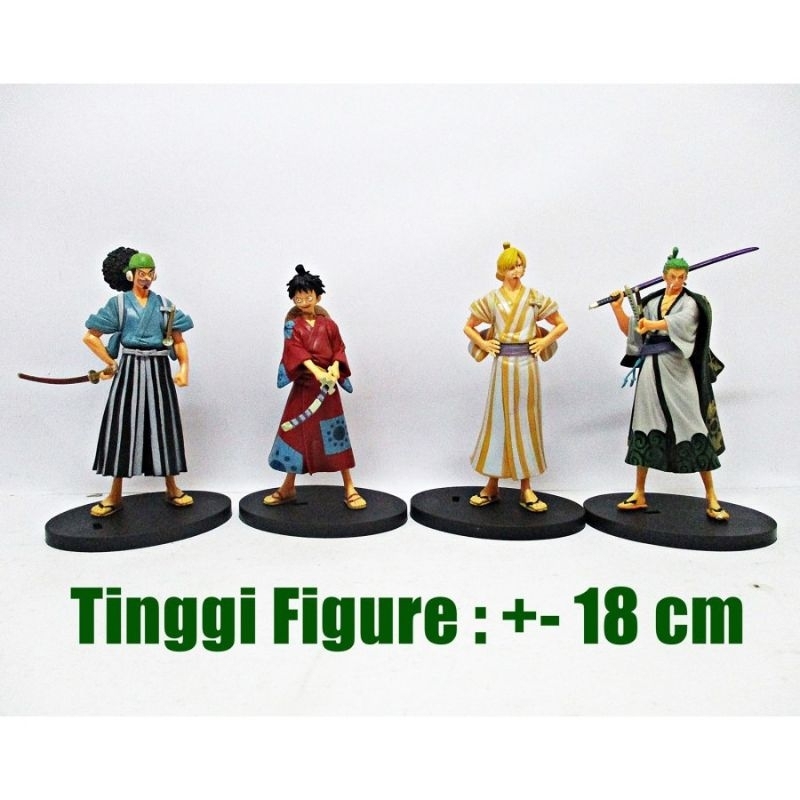 ACTION FIGURE ONE PIECE LUFFY ZORO SANJI USOPP WANO KIMONO SET 4 PCS - KOLEKSI ANIME KARAKTER