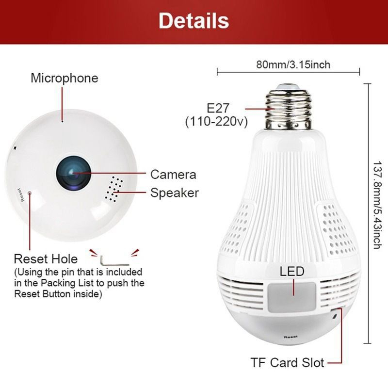 PTZ IP BOHLAM LAMPU Camera CCTV Wifi Bohlam MODEL  LAMPU BOHLAM V380PRO