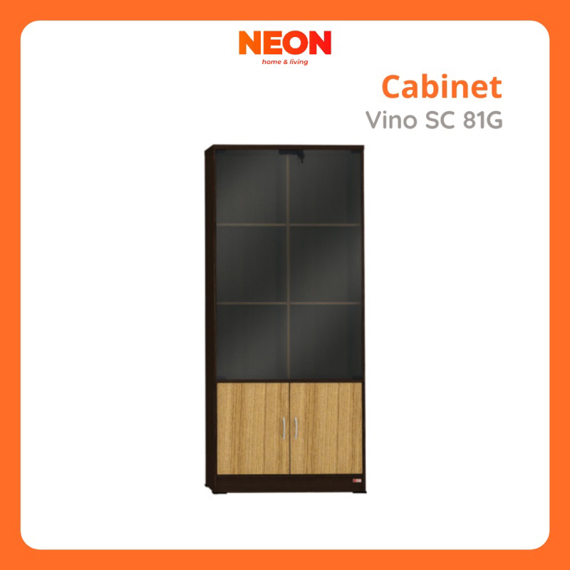 NEON Lemari Arsip Kantor Vino SC 81G | Lemari Kaca 2 Pintu | Kabinet File | Rak Buku