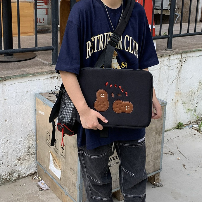 Sleeve Pouch Sarung Tas Bag Case Ipad Tab Tablet Macbook Air Pro Laptop Asus Acer Lenovo HP Huawei 11 12 13 14 15 inch Motif Gambar Dinosaurus Peanut Gummy Bear Beruang Warna Hitam Coklat Hijau Lucu Cute Murah Korean Model Banyak Slot Ruang Stationary