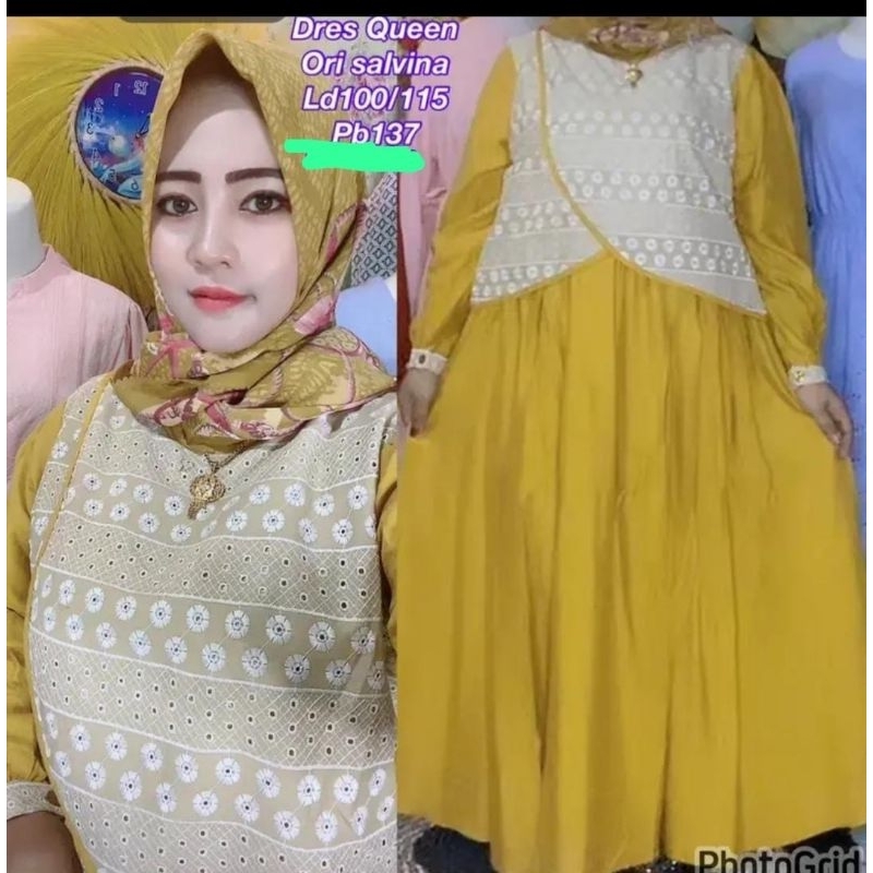 DRESS MIDI QUEEN RENDA BROKAT DEPAN BELAKANG ORI SALVINA
