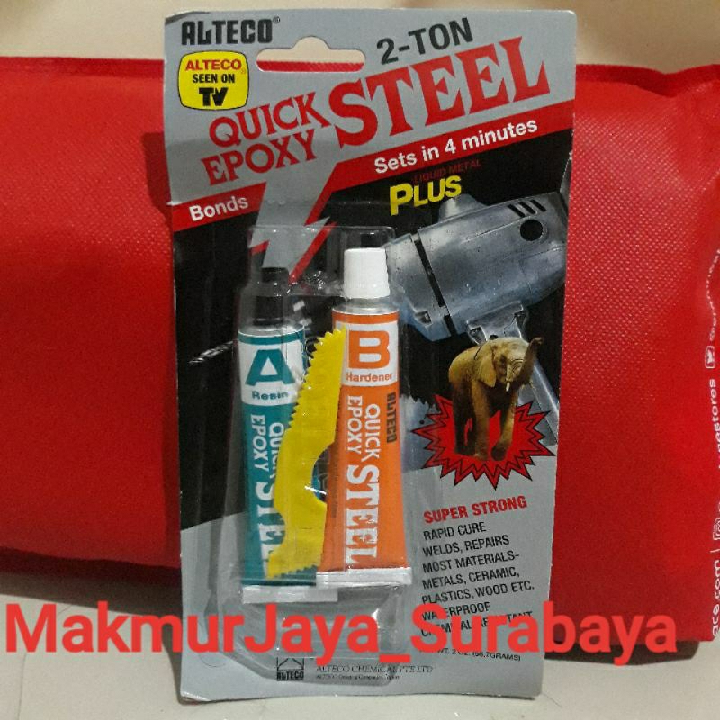 Lem besi ASLI Lem Alteco 2 Ton Quick Epoxy Steel 4 minutes 56.7gr