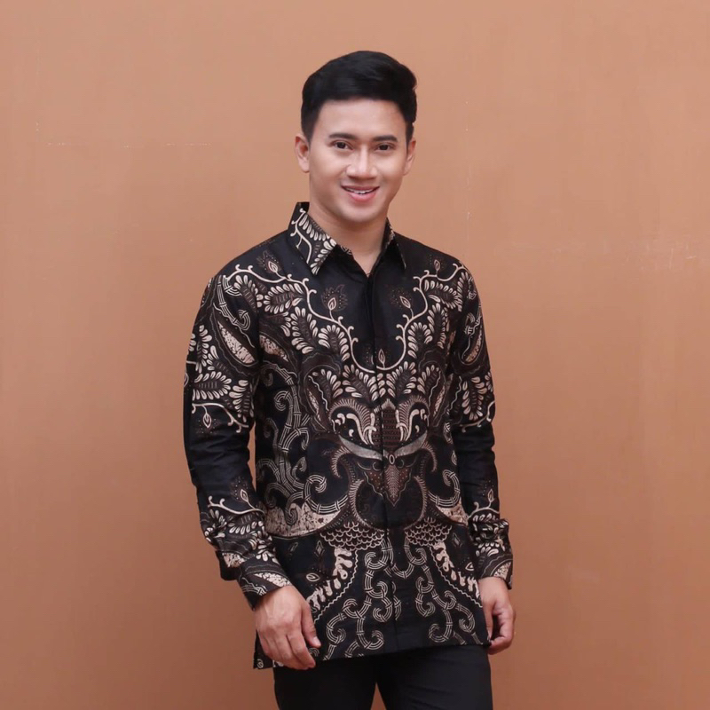 Atasan Batik Tunik Couple Wanita Best Seller Couple Kemeja Pria Lengan Panjang Matt Katun - Motif Mahkota Hitam