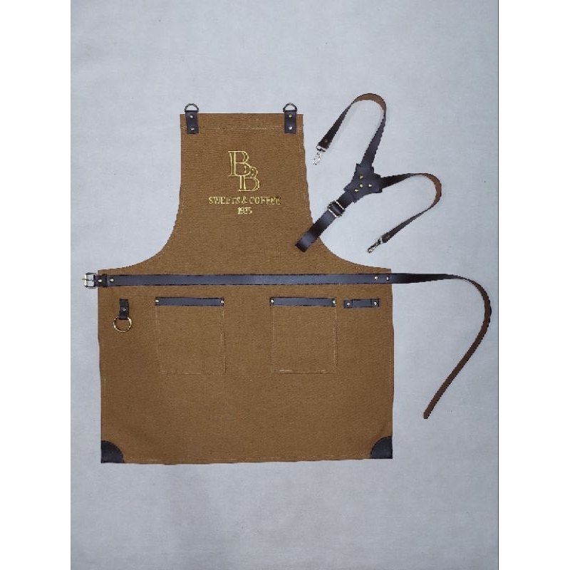 Celemek Apron Barista Canvas Leather Premium Quality Grade A |  Kain Super Tebal - NEW PRODUK