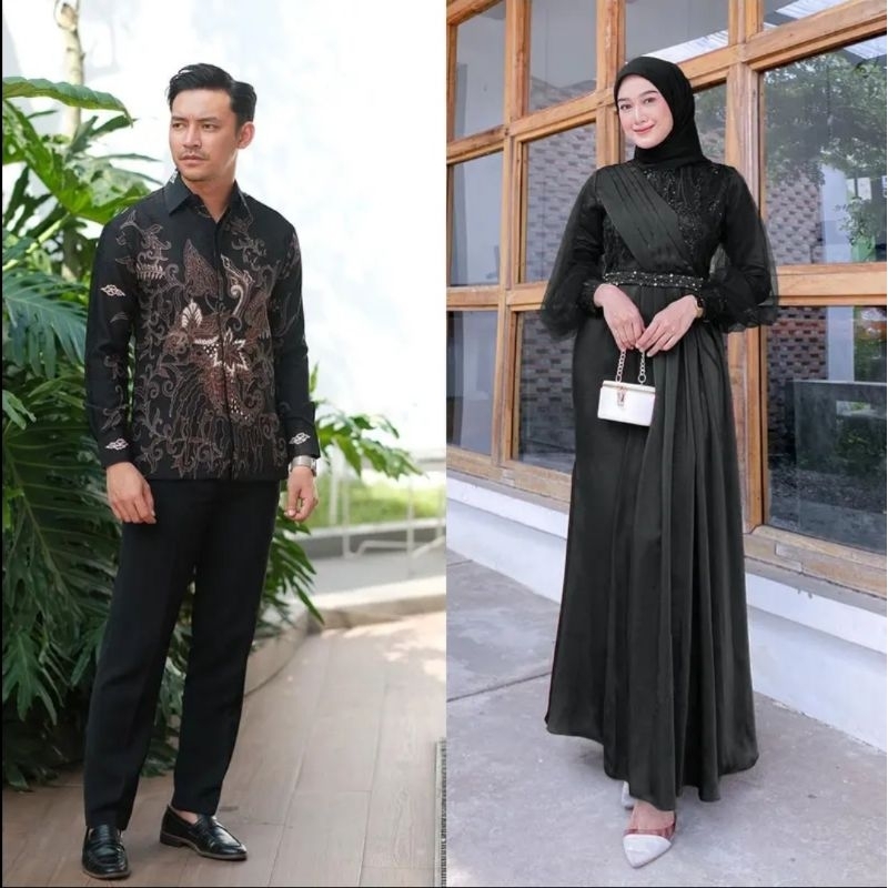 Couple Auliya Rose Series Maura Couple - Sania Ruffle Batik Couple Ori Ndoro Jowi Garansi Termurah Shopee - BATIK COUPLE GAMIS BRUKAT