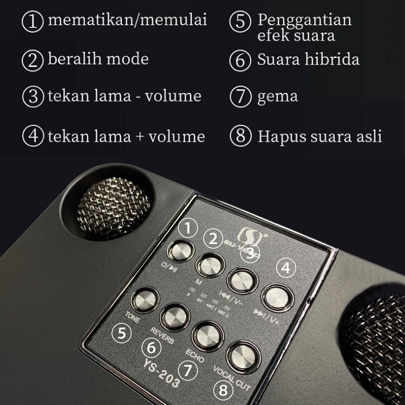 YS-203 Voice Change Karaoke Speaker Bluetooth for Mobile Phone Mic double Pengantian Efek Suara Microphone wireless Profesional Super Bass