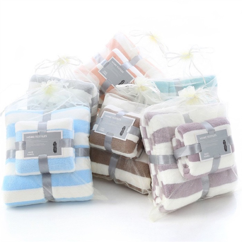 HANDUK BULU SET 2IN1 COTTON KARANG TOWEL MURAH / HANDUK DEWASA MICROFIBER  WAJAH MUKA HALUS LEMBUT BESAR KECIL