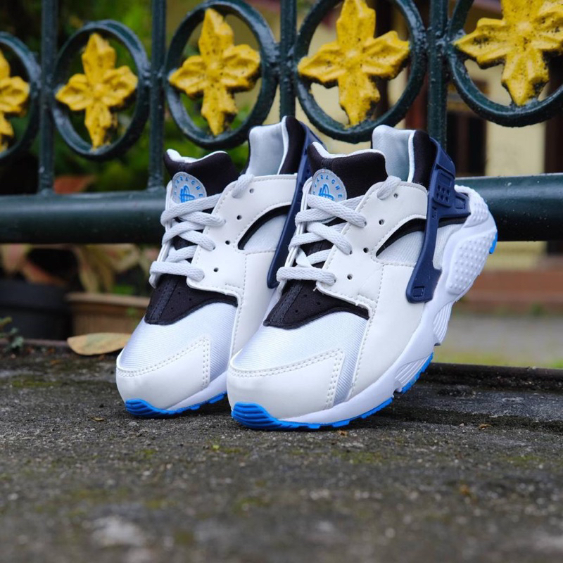 Sepatu Anak Huarache Kids Chalk White Silver Navy Sneakers Cowok Toddler Original