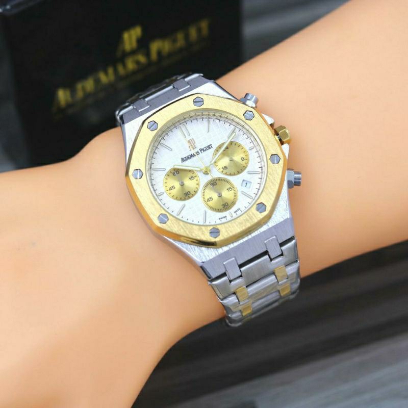 AP CHRONOGRAPH AKTIF JAM TANGAN AUDEM45 P1GUET TERBARU RANTAI STAINLISS PRIA FREE BOX