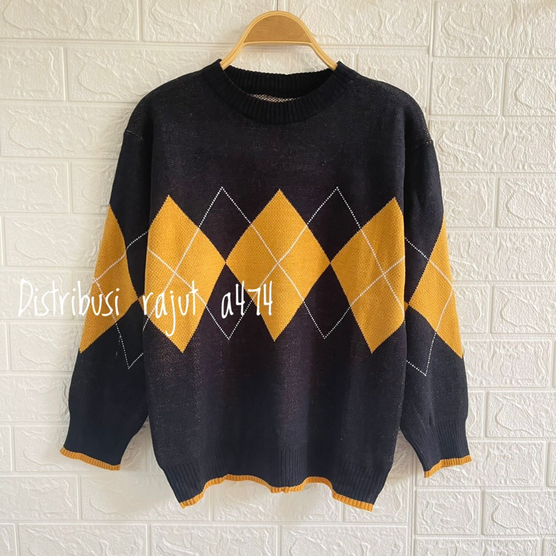 TERIZLA SWEATER RAJUT MOTIF BELAH KETUPAT ATASAN LENGAN PANJANG